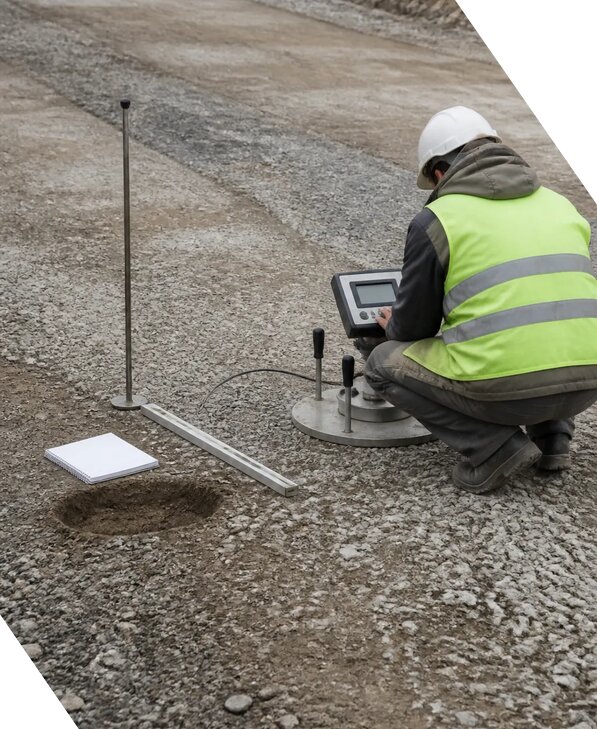 Испытание дорожного основания в Новокузнецке для строительства
